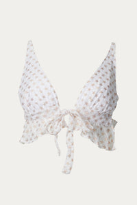 SARAH RUFFLED PRINTED LACE TRIANGLE BIKINI TOP