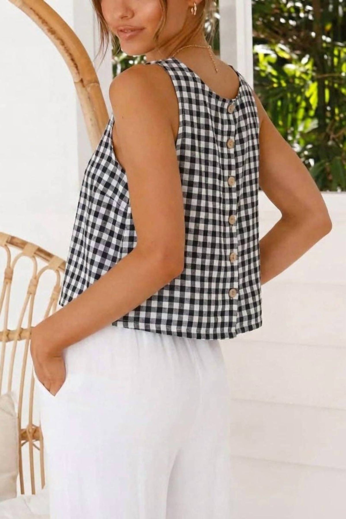 Soli Echo - Gingham Cropped Tank