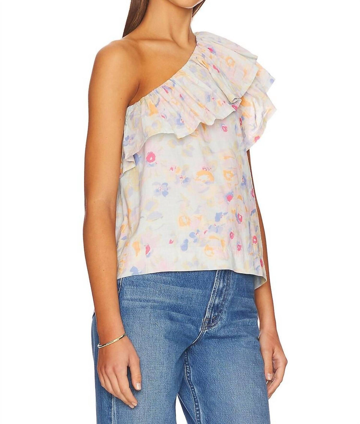 Something Navy - One Shoulder Ruffle Top