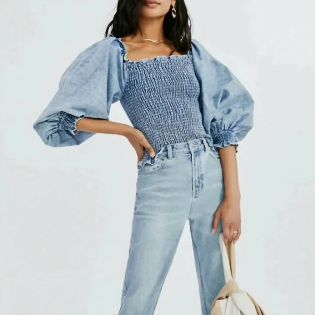 Something Navy - Smocked Puff Sleeve Top