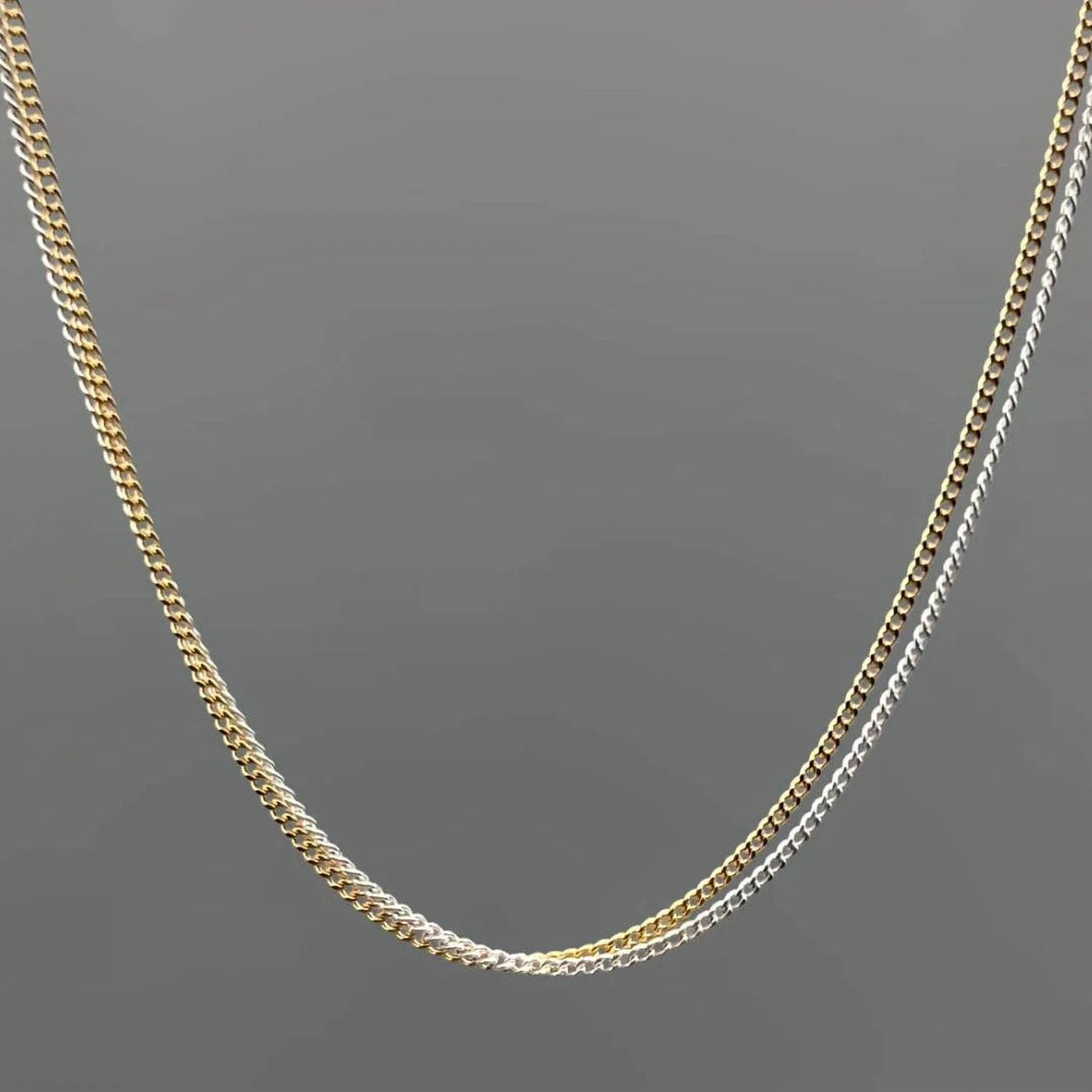 Something Silver - Women's Two Tone Tiny Curb Double Strand Necklace