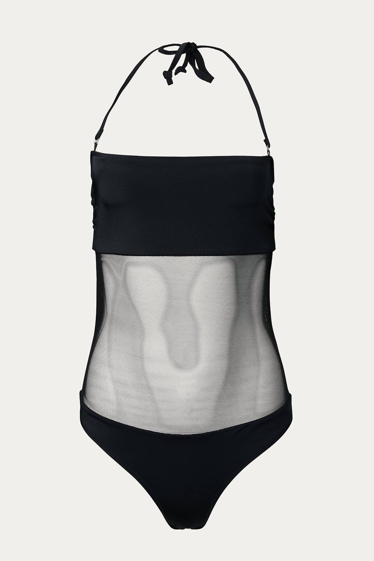 MESH-PANELED BANDEAU SWIMSUIT