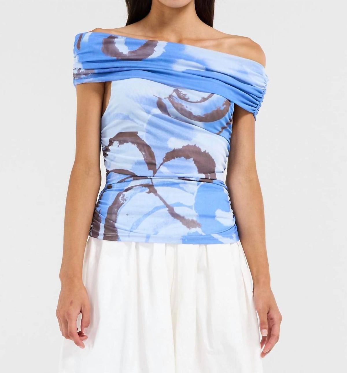 Sovere - Whirl Mesh Ruched Off-shoulder Top