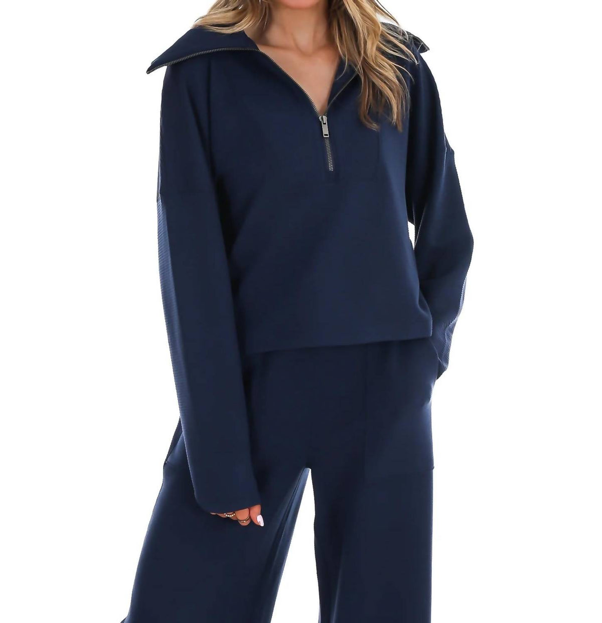 Spanx - French Rib Half Zip Pullover Sweatshirt