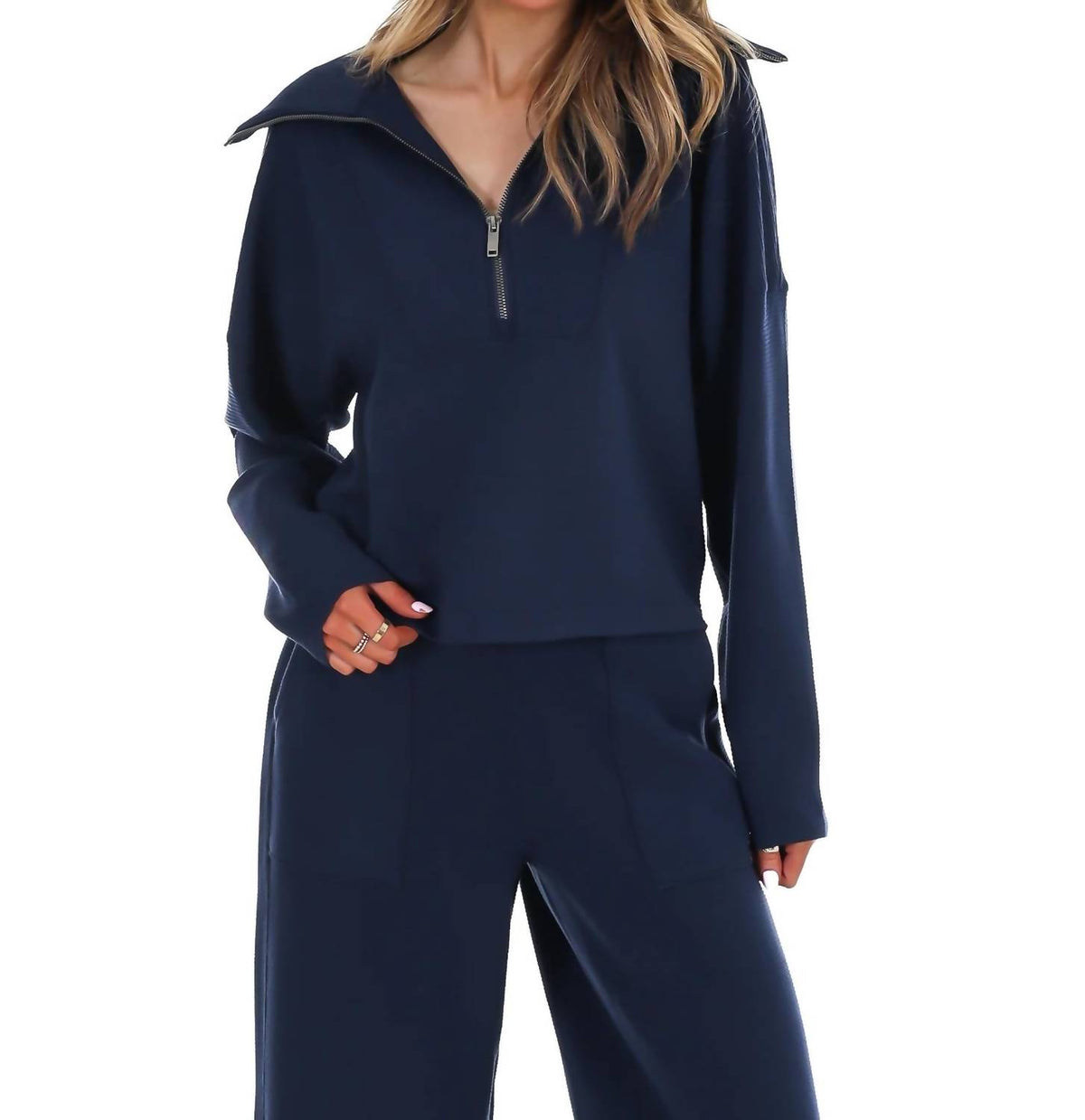 Spanx - French Rib Half Zip Pullover Sweatshirt