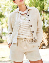 Spartina 449 - Perrie Linen Short Flax - beige - clothing - high - waist