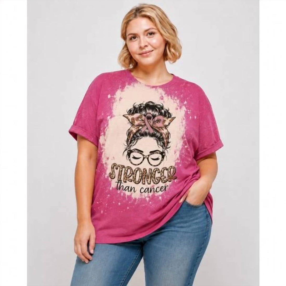 Squishy Faces - Stronger Than Cancer Bleached Tee - Plus