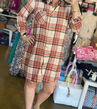 Staccato - Collared Button Closure Plaid Shirt Dress