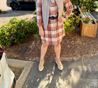 Staccato - Collared Button Closure Plaid Shirt Dress