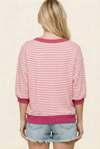 Staccato - Contrast Stripe 3/4 Sleeve Pullover Sweater