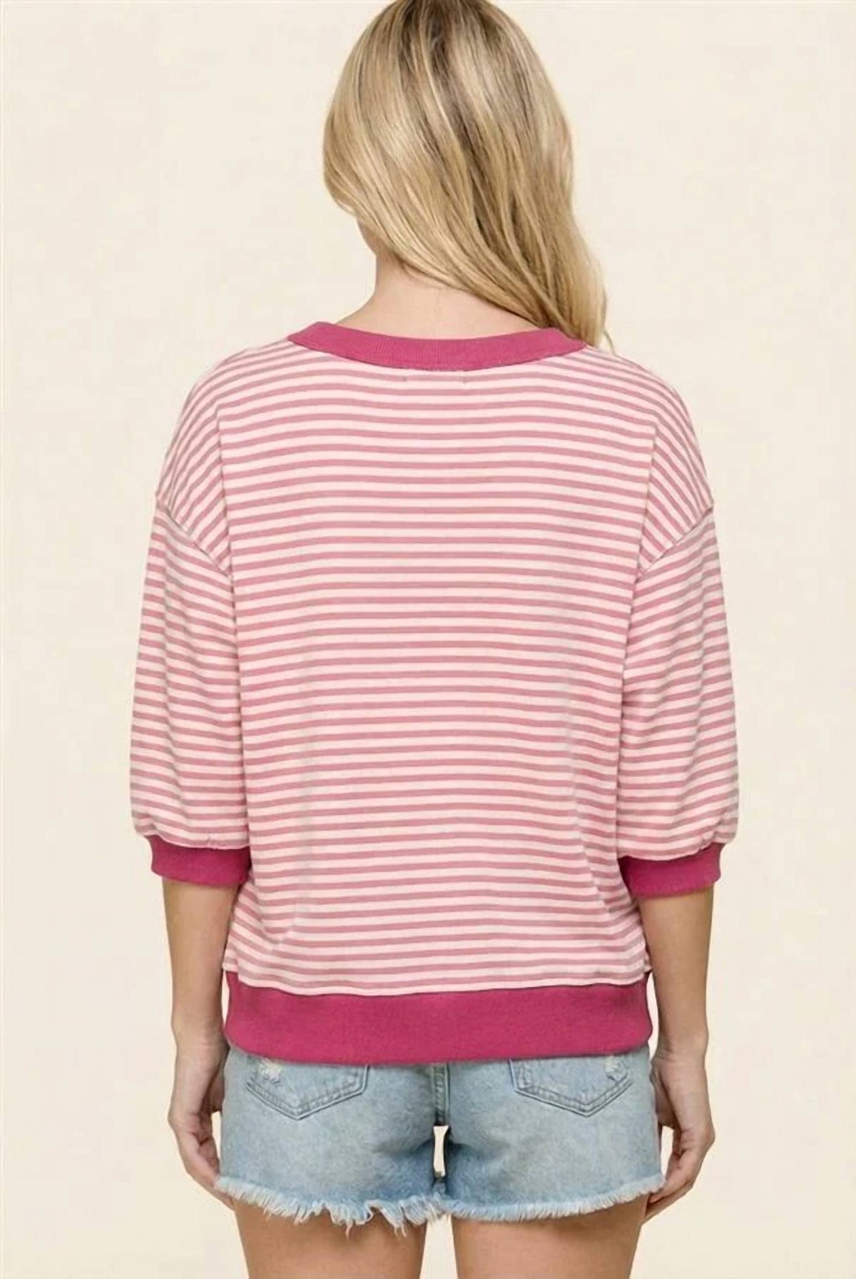 Staccato - Contrast Stripe 3/4 Sleeve Pullover Sweater