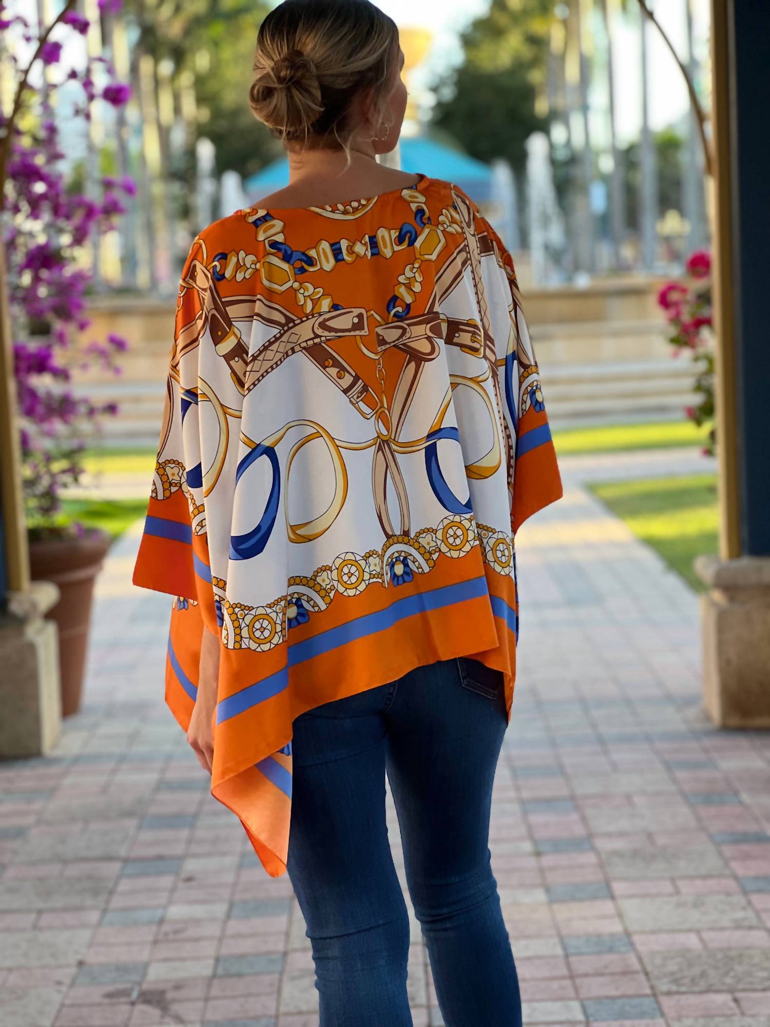 Stacy Bradley - V - neck Tunic Top - clothing - orange - patterned