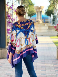 Stacy Bradley - V - neck Tunic Top - blue - clothing - patterned