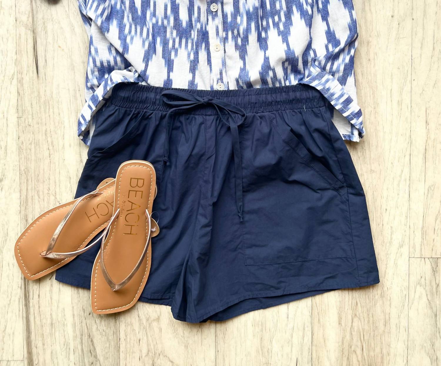 Starkx - Women's Drawstring Pocket Poplin Shorts - blue - clothing - high - waist