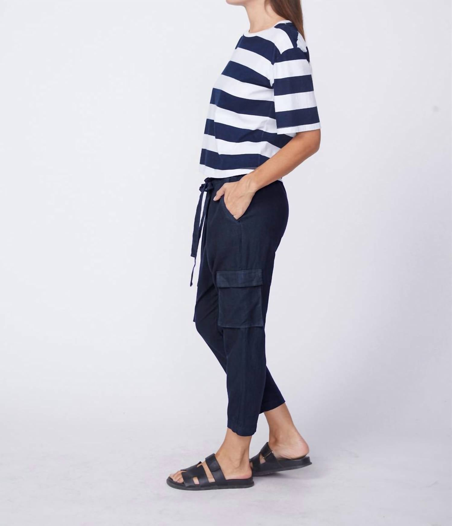 Stateside - Linen Paperbag Cargo Pant - ankle - black - clothing
