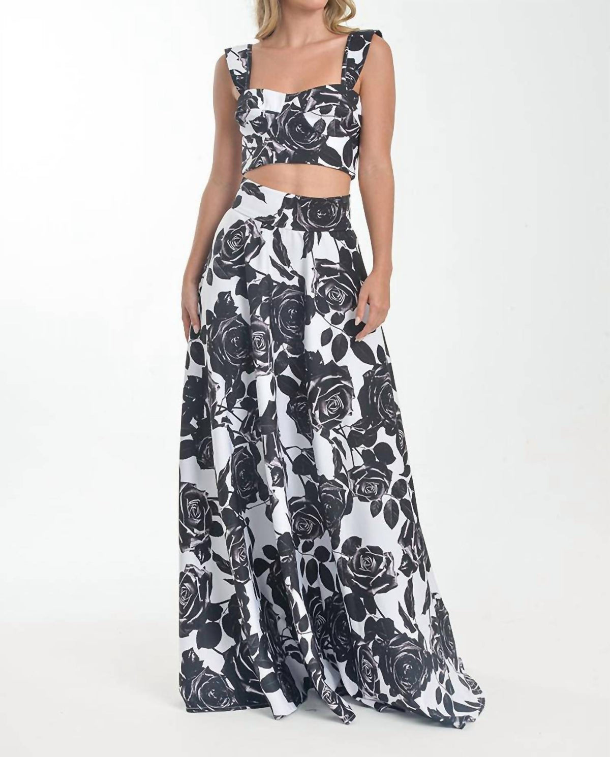 Steffany Milano - Monochrome Rose Print Two-piece Set