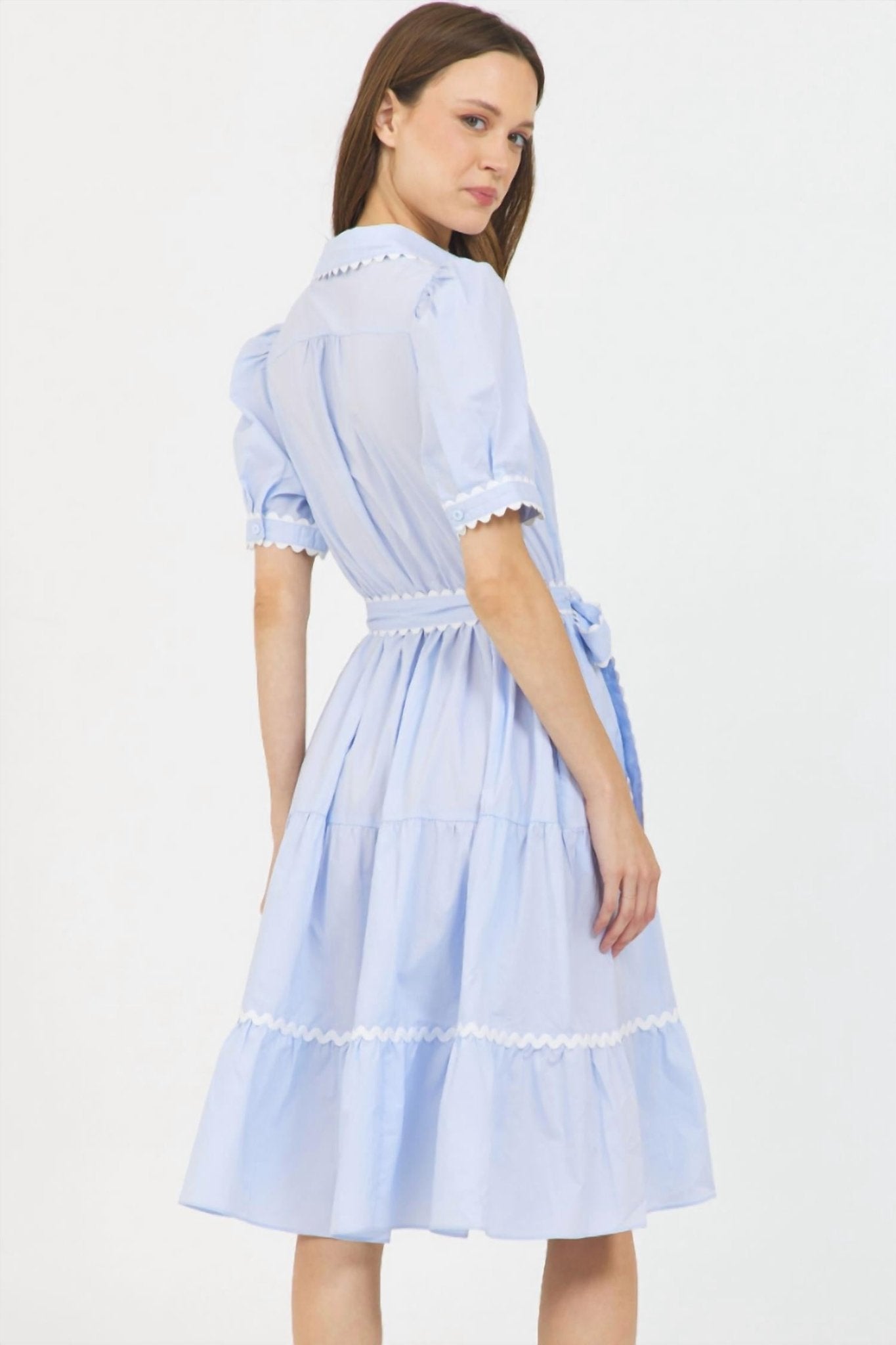 Stellah - Ricrac Trim Shirt Dress - blue - clothing - dresses