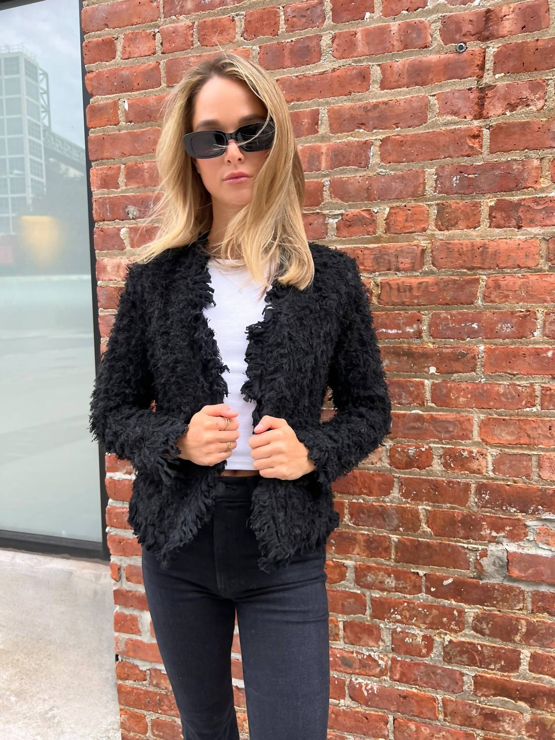 Stellah - Tweed Slightly Padded Shoulder Jacket - black - casual - jacket - clothing