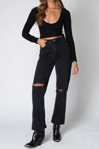 Stillwater - V Neck Long Sleeve Crop Top