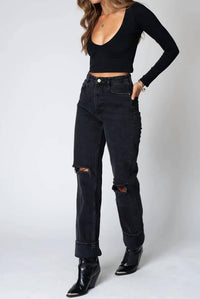 Stillwater - V Neck Long Sleeve Crop Top