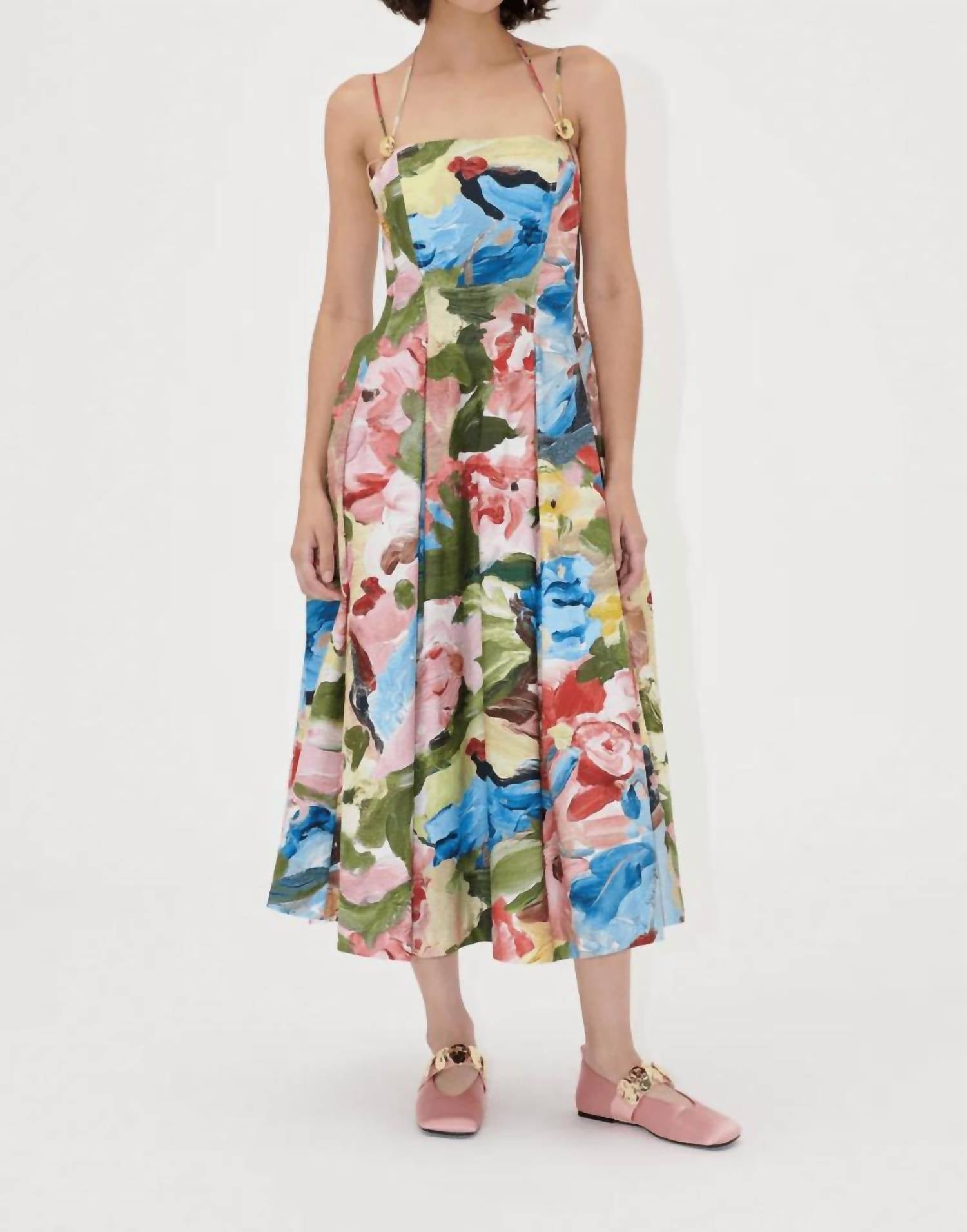 Stine Goya - Double Strap High - volume Midi Dress - blue - clothing - cotton