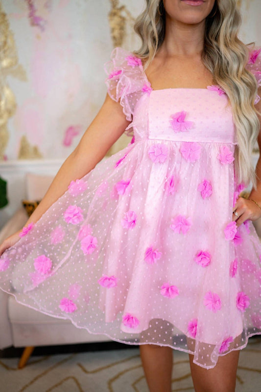 Storia - 3d Dots Flower Applique Mini Dress - clothing - dresses - mini