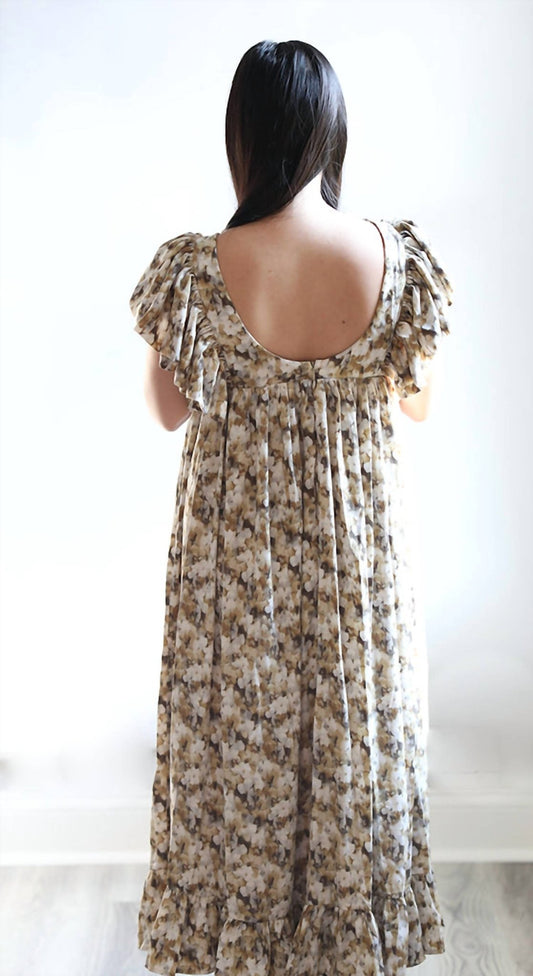 Storia - Floral Midi Baby Doll Dress - brown - clothing - dresses