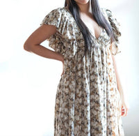 Storia - Floral Midi Baby Doll Dress - brown - clothing - dresses