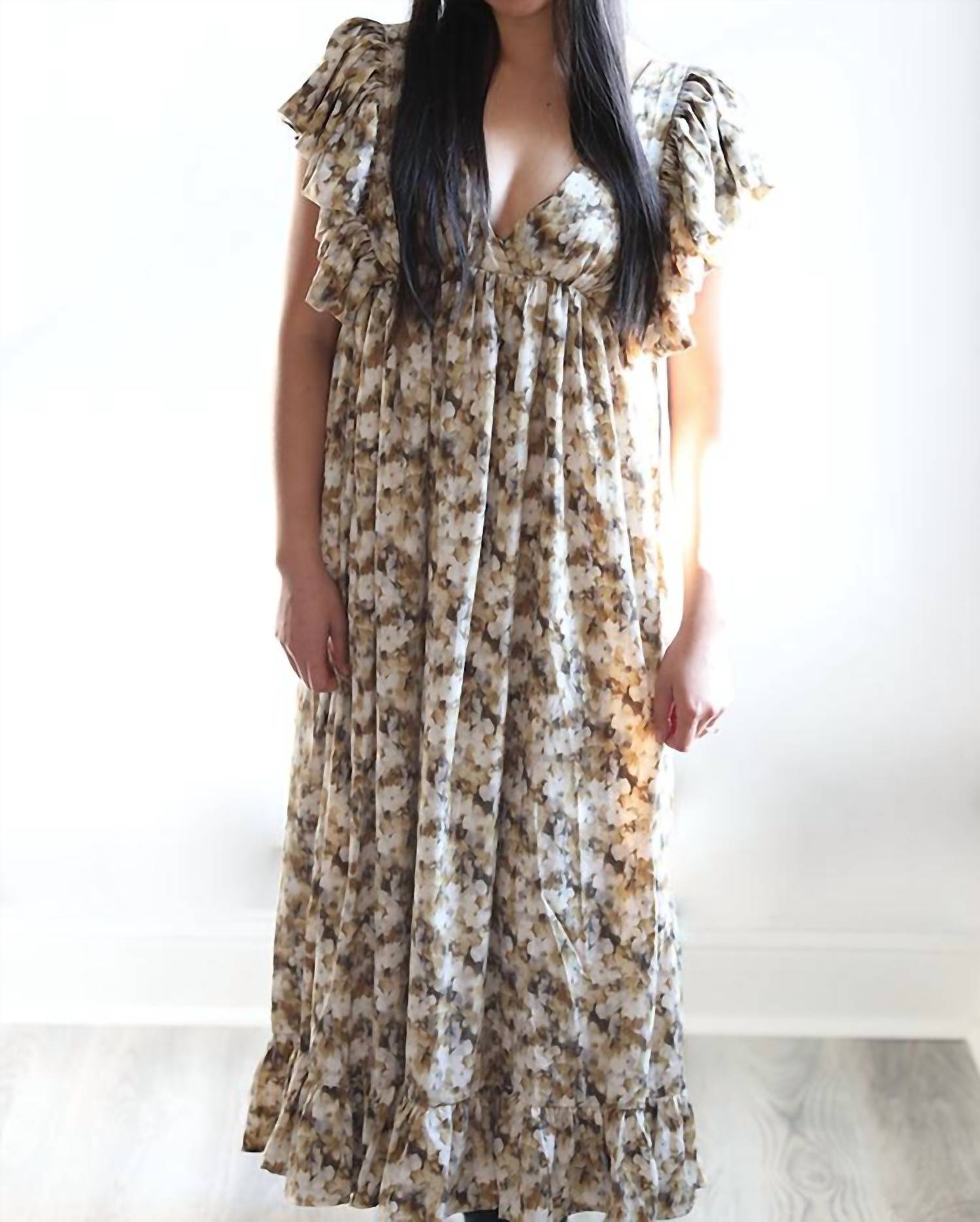 Storia - Floral Midi Baby Doll Dress - brown - clothing - dresses