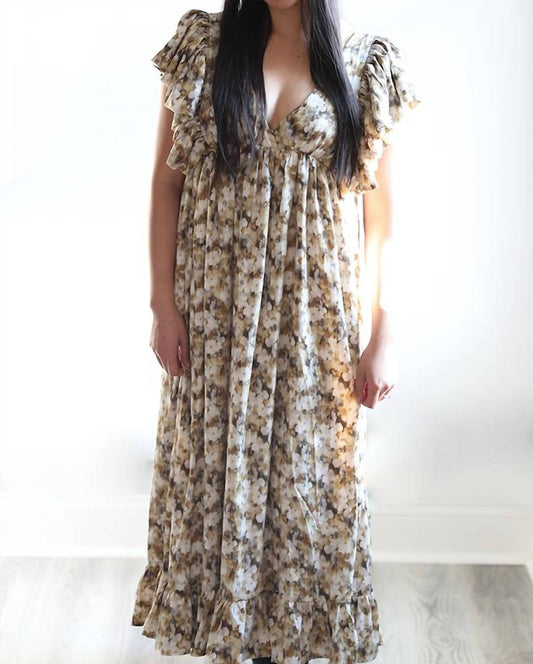 Storia - Floral Midi Baby Doll Dress - brown - clothing - dresses