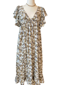 Storia - Floral Midi Baby Doll Dress - brown - clothing - dresses