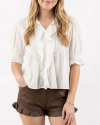 Strawberry Paris - Greta Solid Cotton And Lace Top