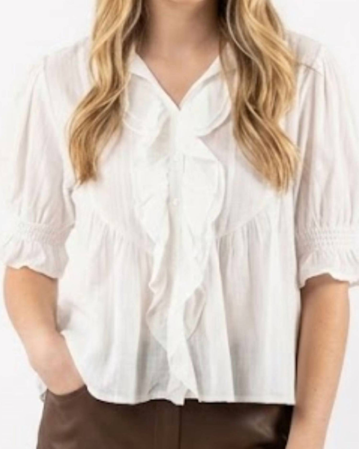 Strawberry Paris - Greta Solid Cotton And Lace Top