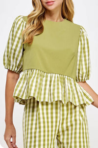 Strut & Bolt - Alice Gingham Bubble Sleeves Top