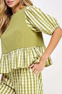 Strut & Bolt - Alice Gingham Bubble Sleeves Top