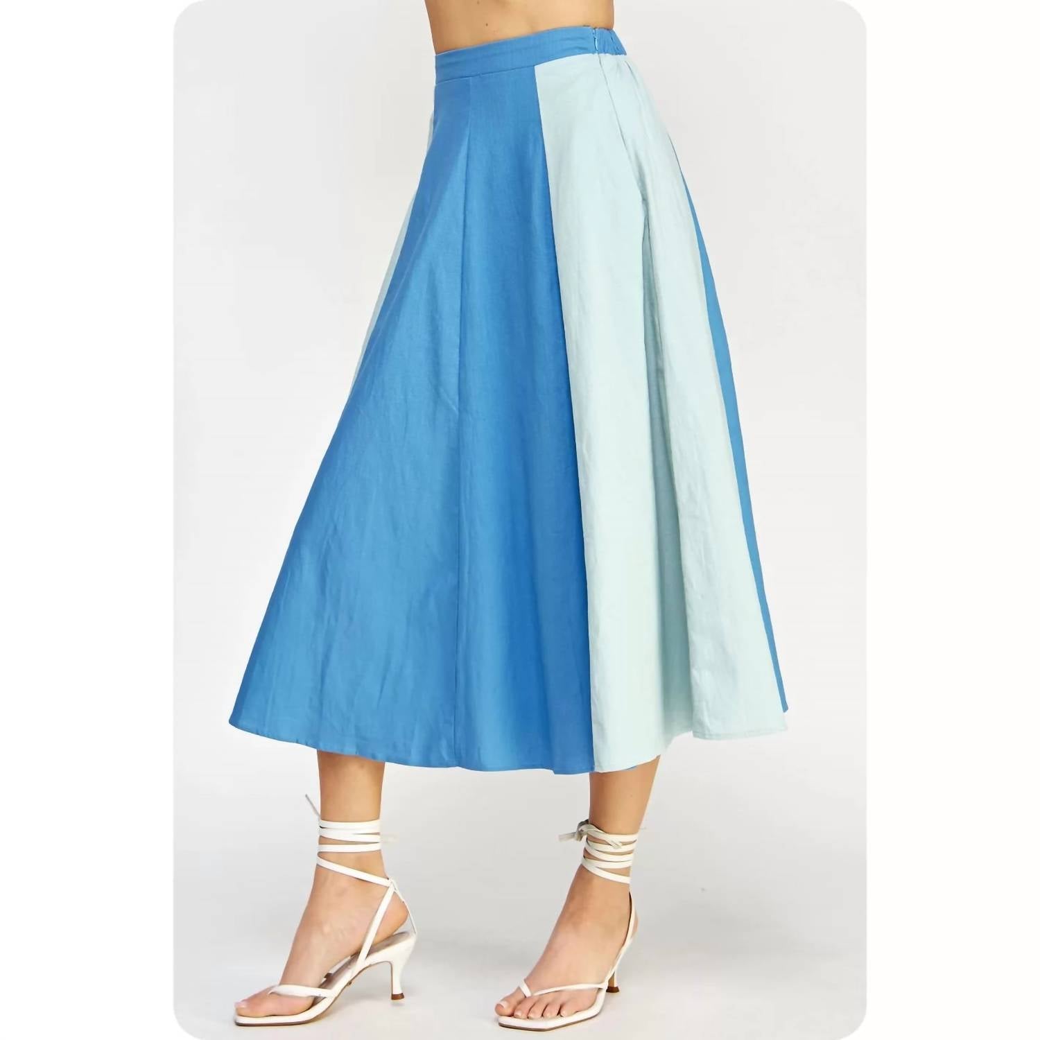 Strut & Bolt - Colorblock Linen Skirt - blue - clothing - knee - length - skirts