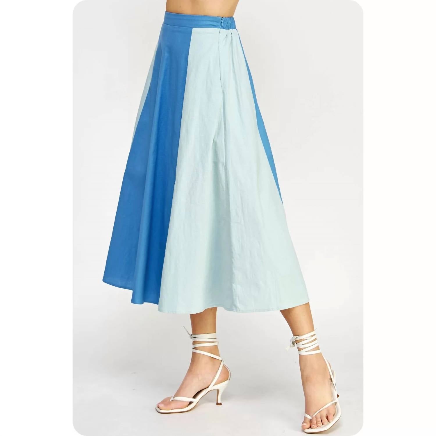 Strut & Bolt - Colorblock Linen Skirt - blue - clothing - knee - length - skirts