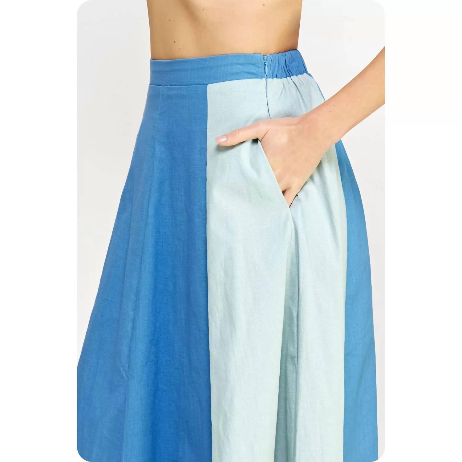 Strut & Bolt - Colorblock Linen Skirt - blue - clothing - knee - length - skirts