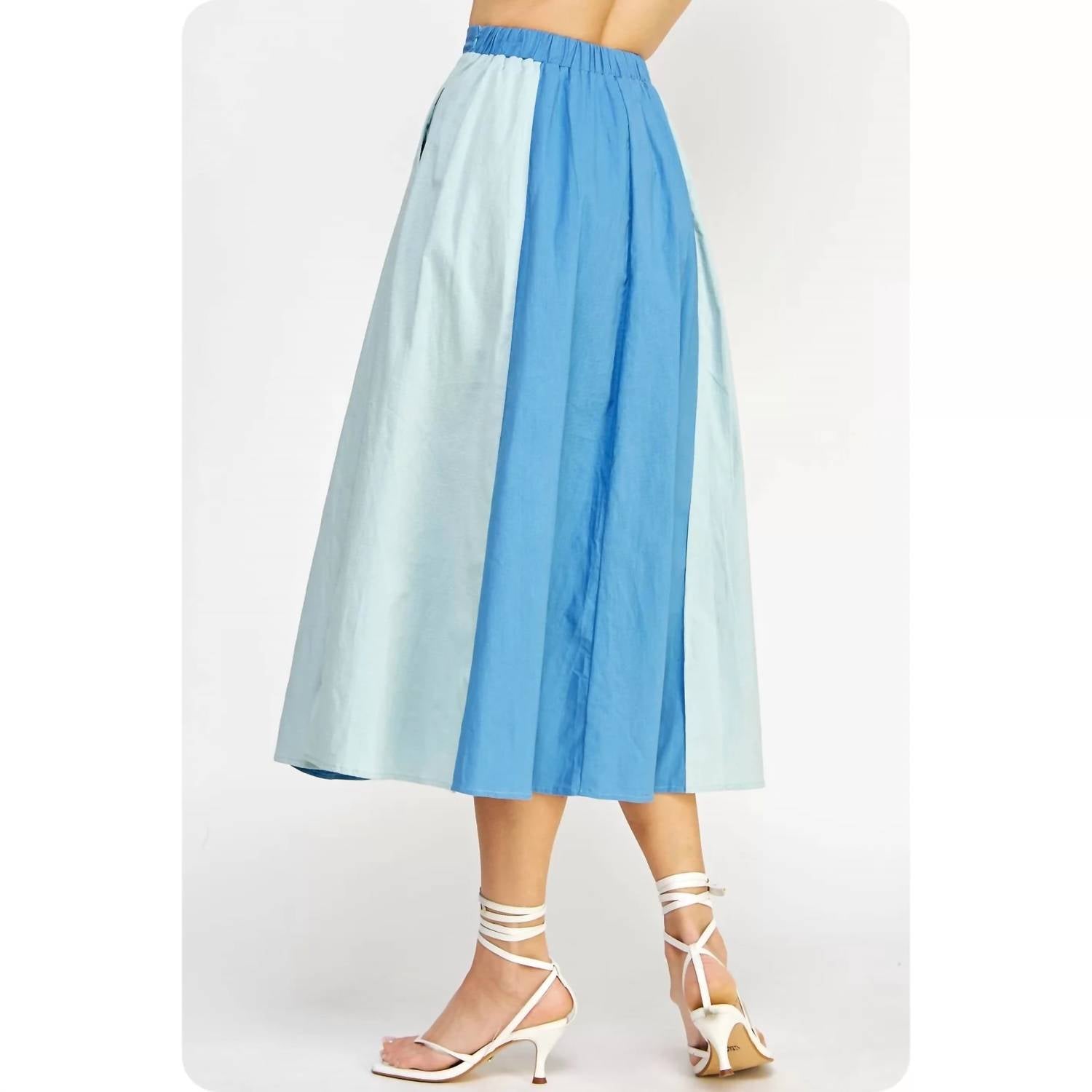 Strut & Bolt - Colorblock Linen Skirt - blue - clothing - knee - length - skirts