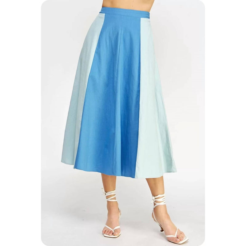 Strut & Bolt - Colorblock Linen Skirt - blue - clothing - knee - length - skirts