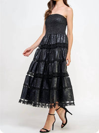 Strut & Bolt - Embroidered Luxe Leather Midi Dress - black - clothing - dresses