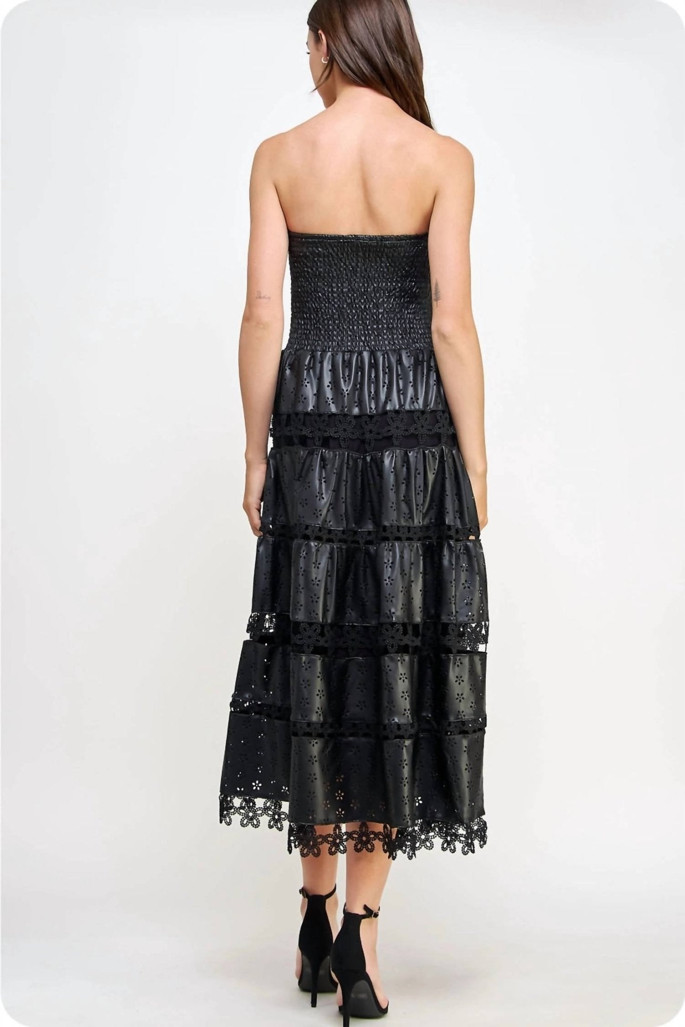 Strut & Bolt - Embroidered Luxe Leather Midi Dress - black - clothing - dresses