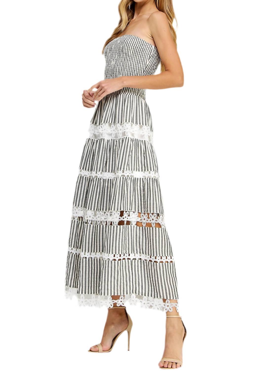 Strut & Bolt - Eyelet Lace Stripe Tube Dress - clothing - dresses - grey