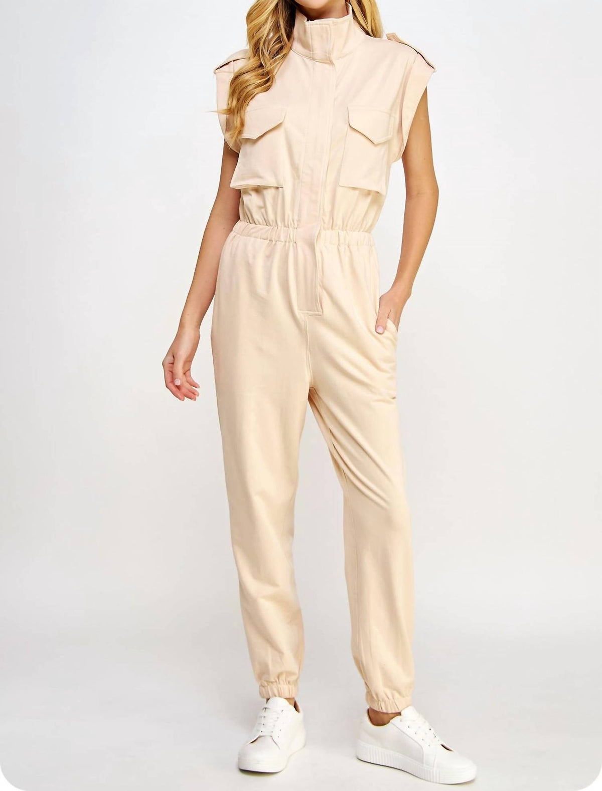 Strut & Bolt - Mock Neck Sleeveless Jogger Jumpsuit