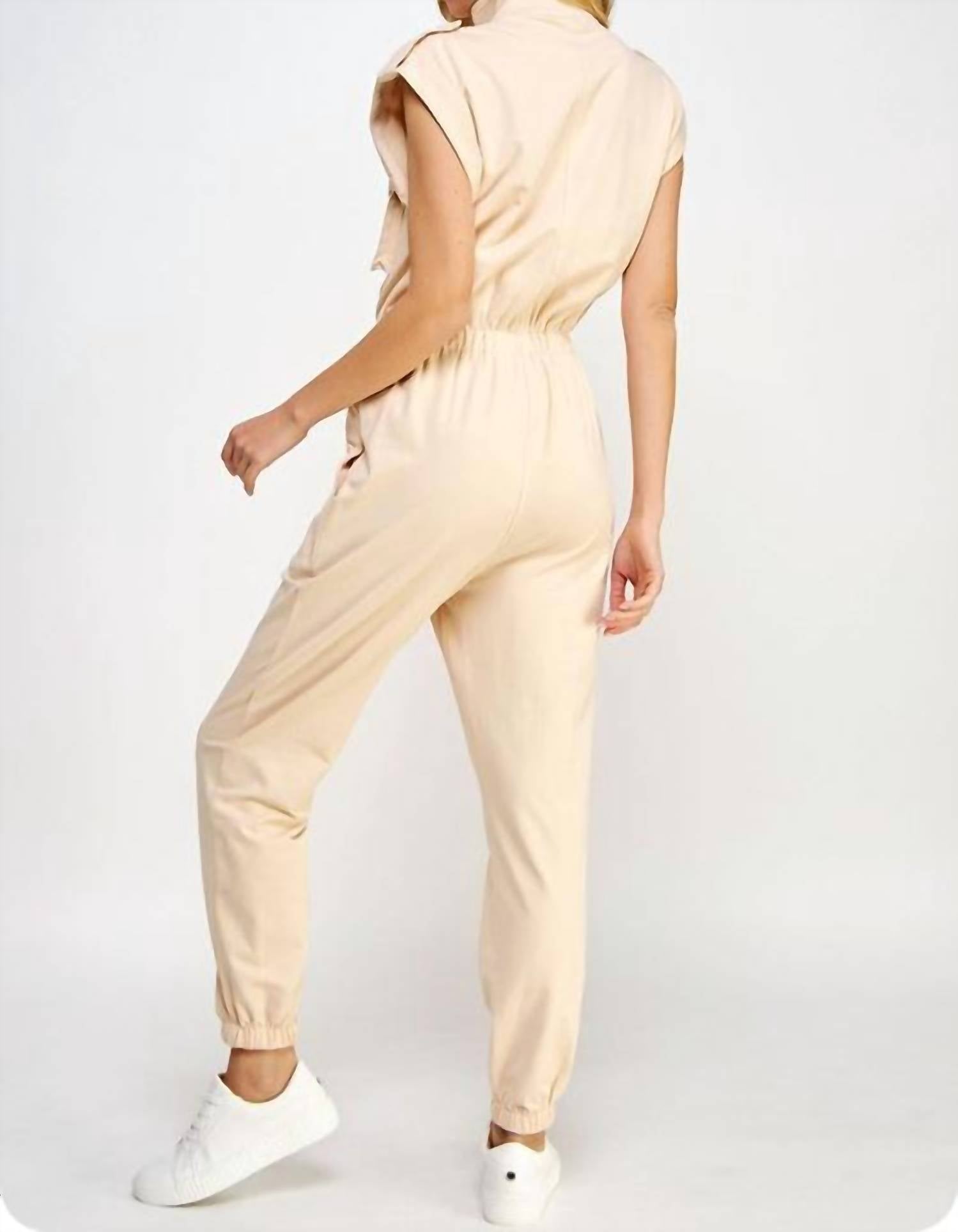 Strut & Bolt - Mock Neck Sleeveless Jogger Jumpsuit - beige - clothing - joggers