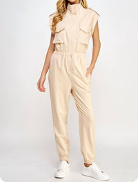 Strut & Bolt - Mock Neck Sleeveless Jogger Jumpsuit - beige - clothing - joggers