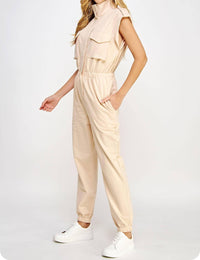 Strut & Bolt - Mock Neck Sleeveless Jogger Jumpsuit - beige - clothing - joggers