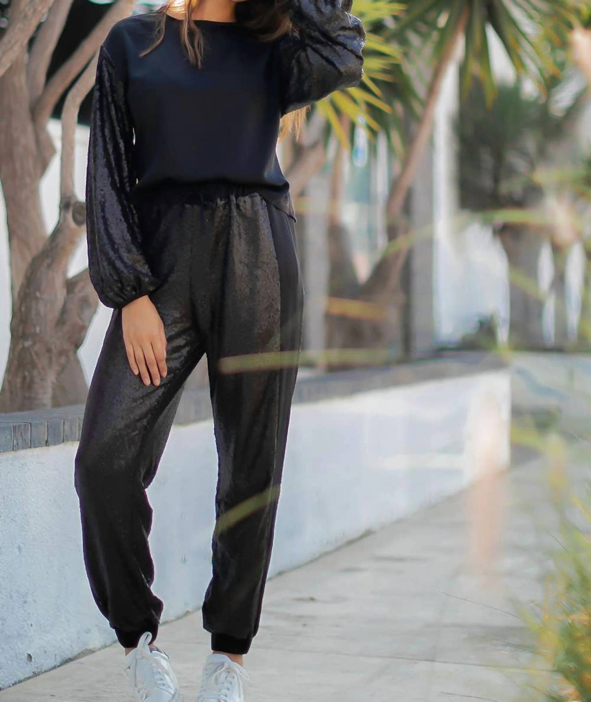 Strut & Bolt - Sequin Jogger Pants With Satin Contrast