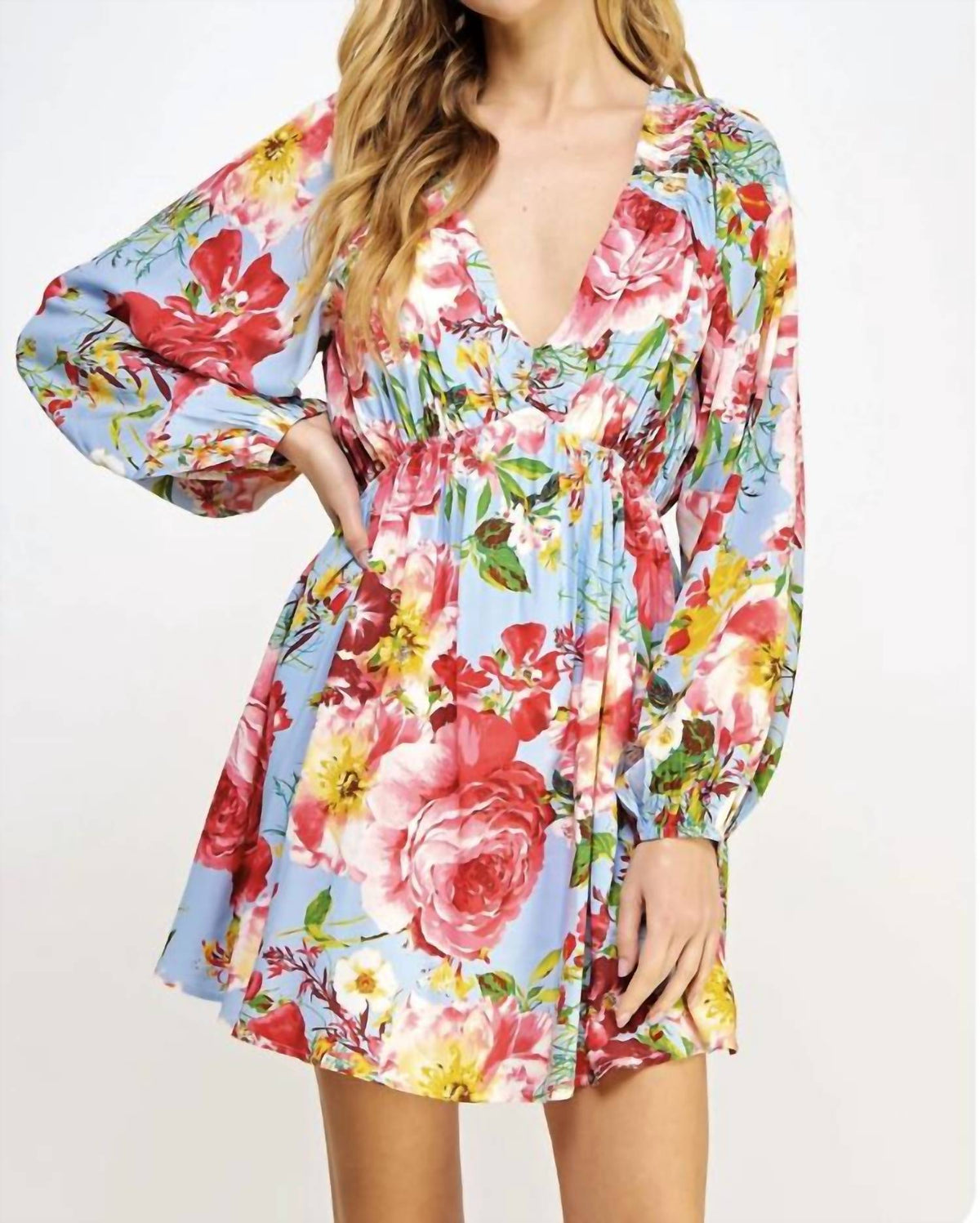 Strut & Bolt - V-Neck Back Tie Closure Mini Dress