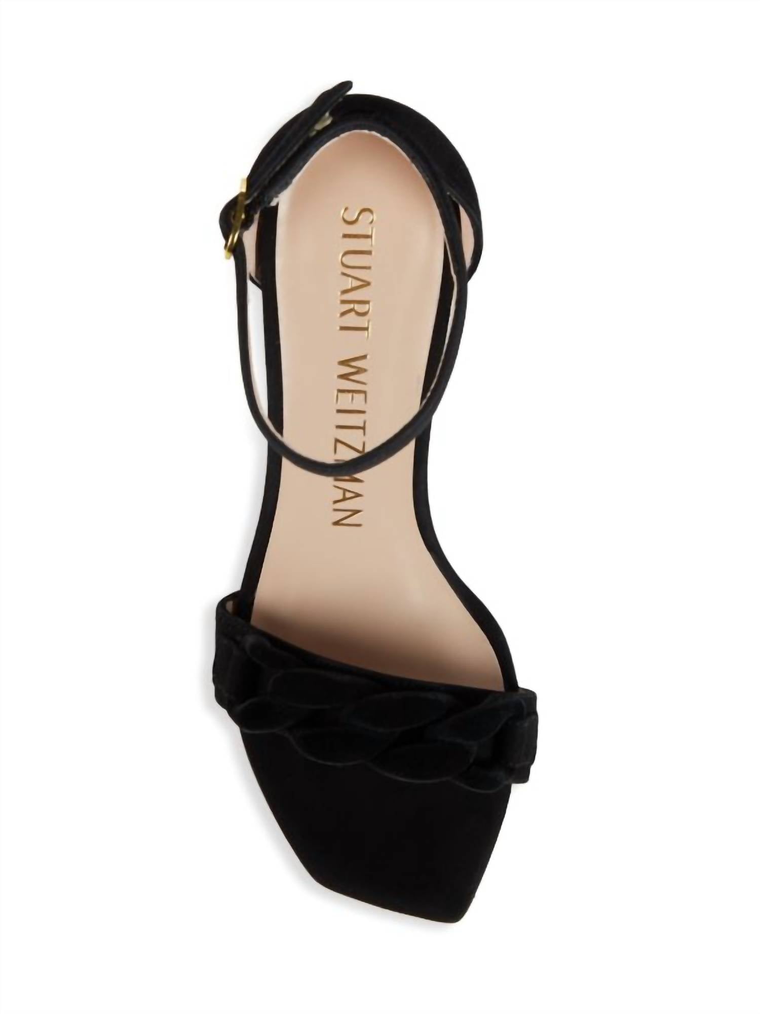 Stuart Weitzman - Women's Amelina Chain Suede Sandals - black - sandals - shoes